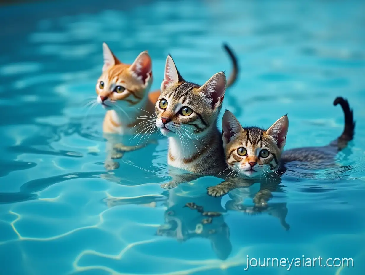 Cats-Swimming-in-Blue-Water-with-Scenic-Background