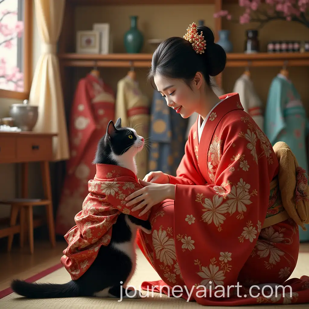 Maiko-Dressing-Tuxedo-Cat-in-Kyoto-Kimono-Shop