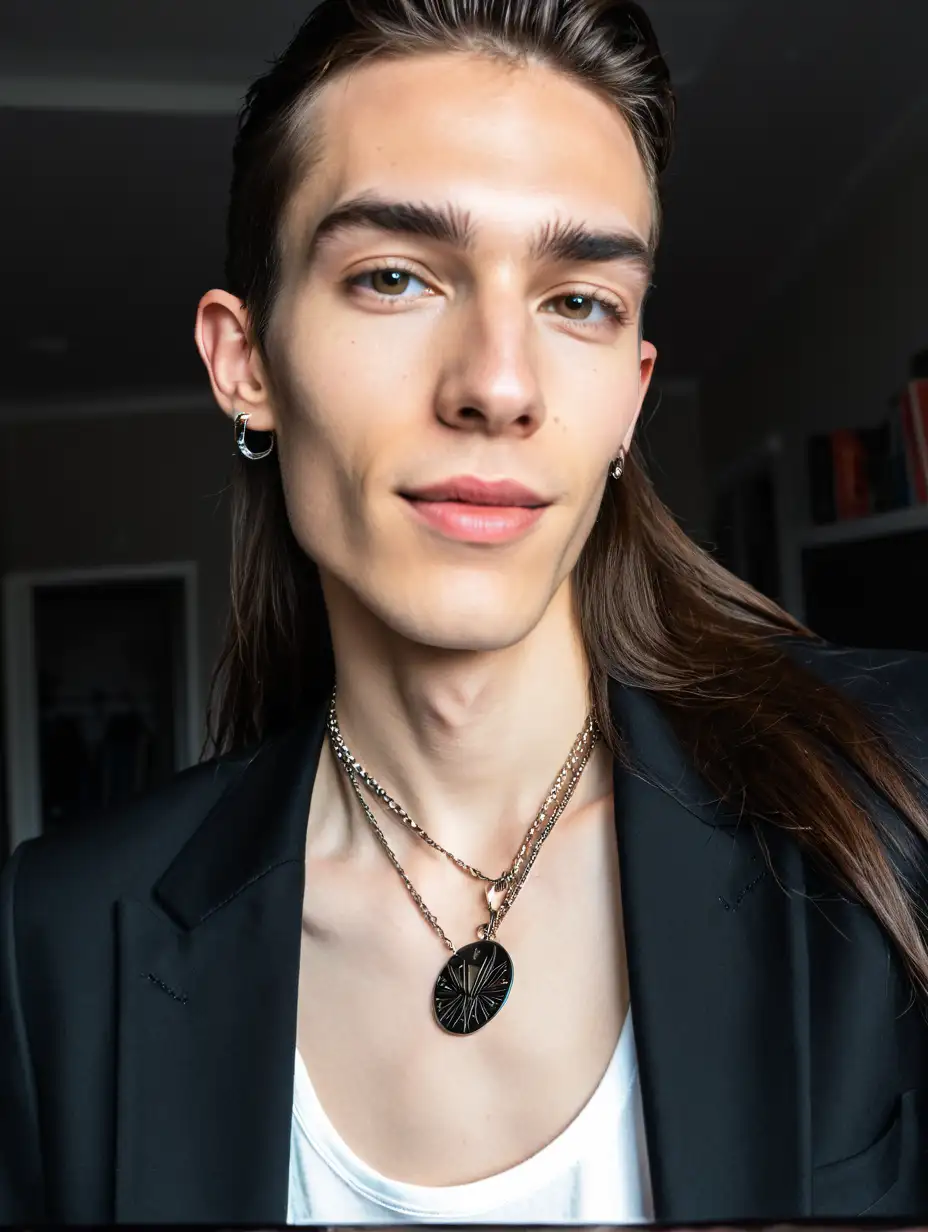 Androgynous Model Boy Posing Confidently in a Stylish Bedroom