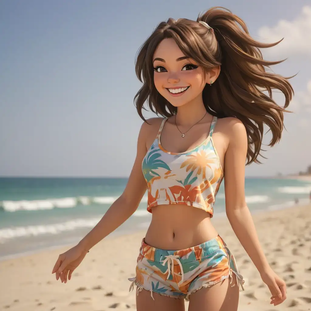 Brunette-EDM-Girl-in-Beach-Outfit-Smiling-Full-Body-Picture