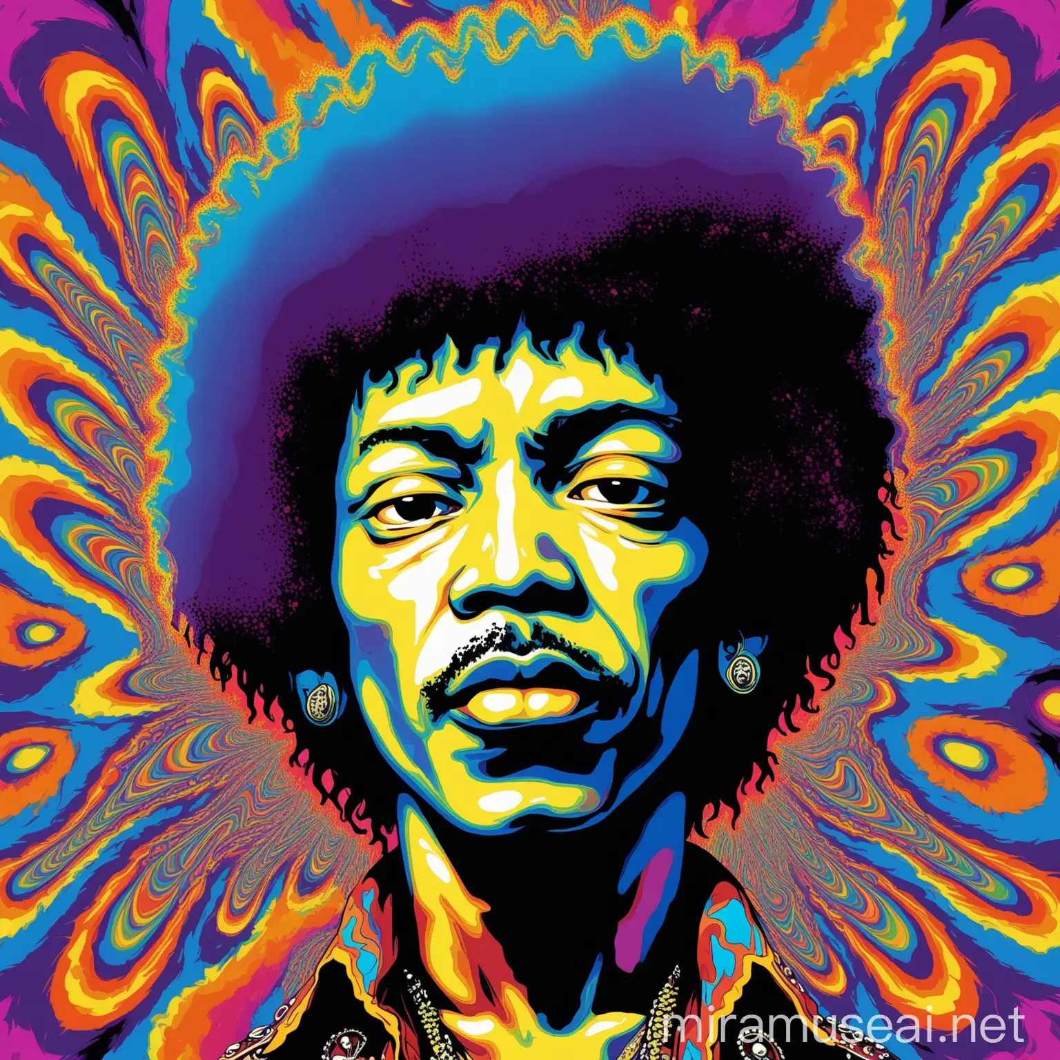 Psychedelic Jimmy Hendrix Head in Vibrant Colors