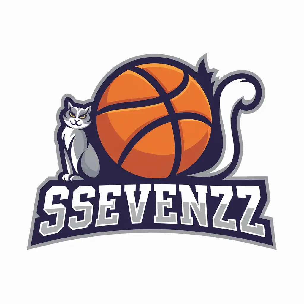 a vector logo design,with the text "SsevenzZ", main symbol:basketball, cat,Moderate,be used in Sports Fitness industry,clear background