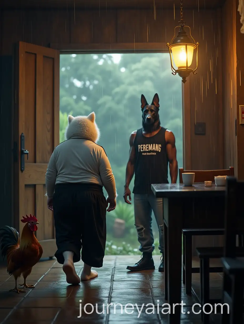 Anthropomorphic-Cat-and-Dog-in-Tense-Warung-Scene-During-Rainstorm