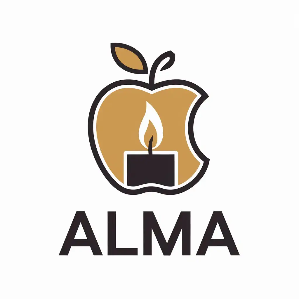 a vector logo design,with the text "ALMA", main symbol:apple and candle,Moderate,be used in candle making industry,clear background