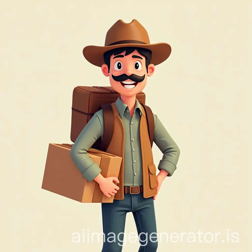 Figure delivery man with his backpack and vest, with cowboy hat and mustache