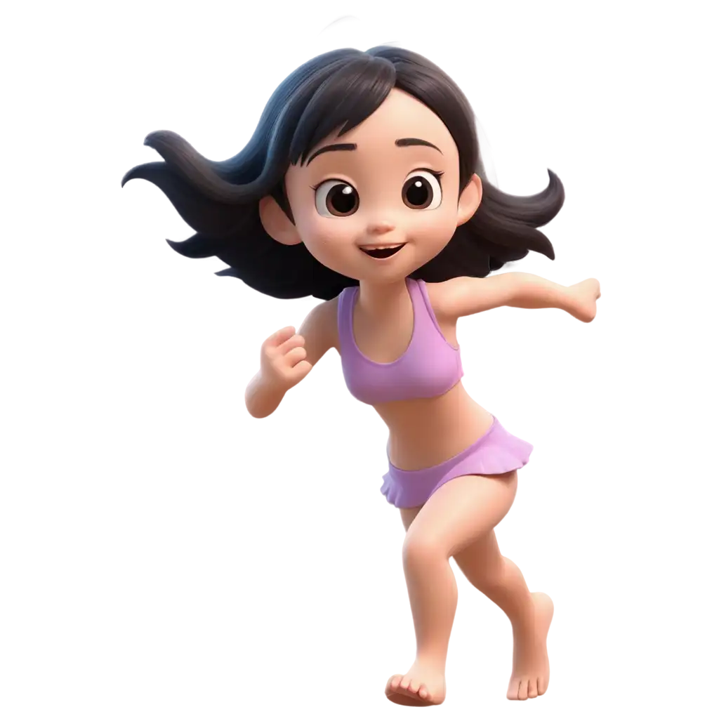 PNG-Image-of-a-Little-Chinese-Girl-in-Swimsuit-Running-Barefoot-in-3D-C4D-Style