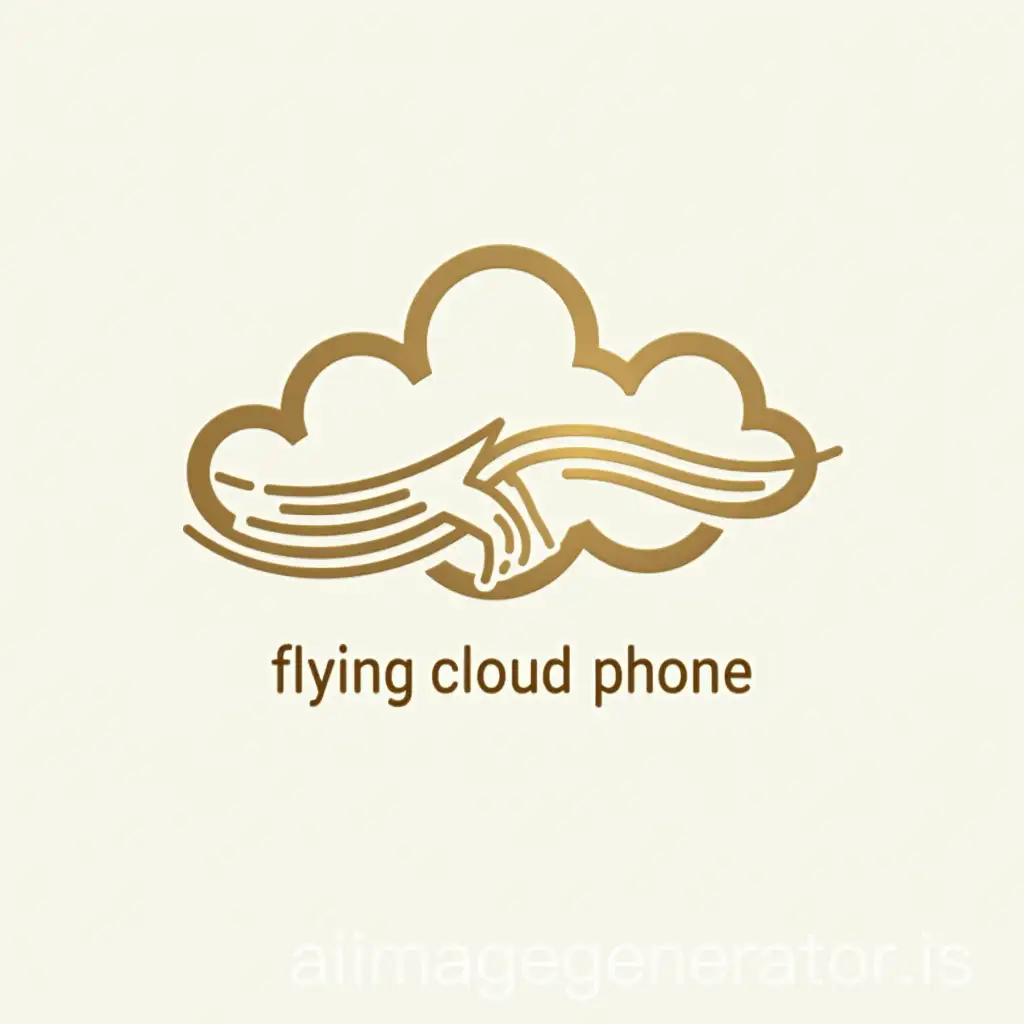 a vector logo design, text: 'flying cloud phone', main symbols: design concept and inspiration: the logo design of flying cloud phone can be inspired by the 'flying cloud' in Chinese classical novel 'Journey to the West'. Combining modern technology elements, create a logo with cultural connotations but not losing technological sense. Color scheme: consider using gold or silver as the highlight color to add luxury and future feelings. Graphic elements: cloud image: based on abstract or simplified cloud shape, imitate the image of flying cloud in 'Journey to the West', symbolizing speed and flexibility. Phone outline: design the cloud into a shape similar to phone outline, combining tradition with modernity. Flying elements: including bird or wing elements, indicating fast transmission and free movement.