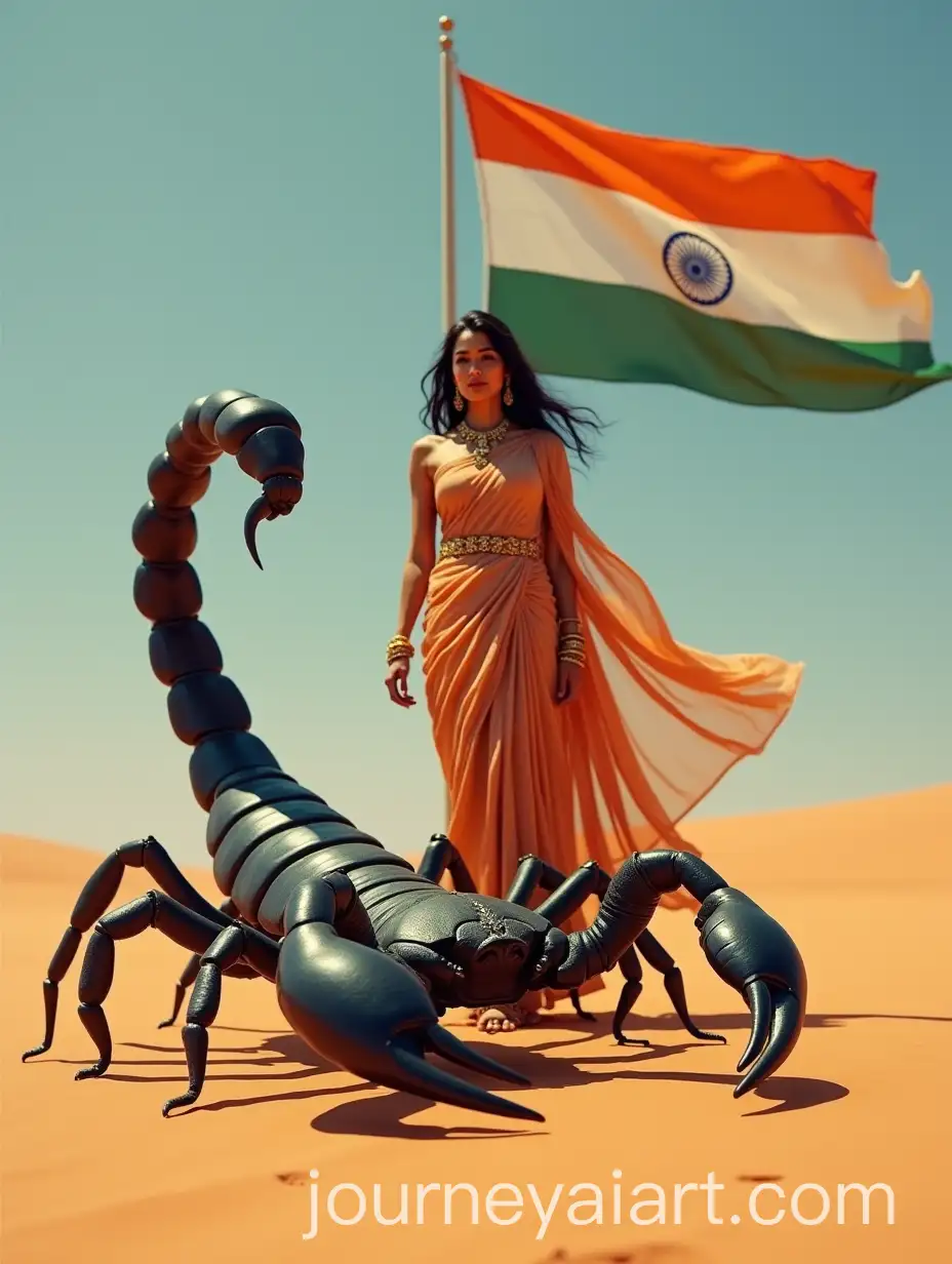 Indian-Woman-in-Traditional-Sari-with-Scorpion-in-the-Desert