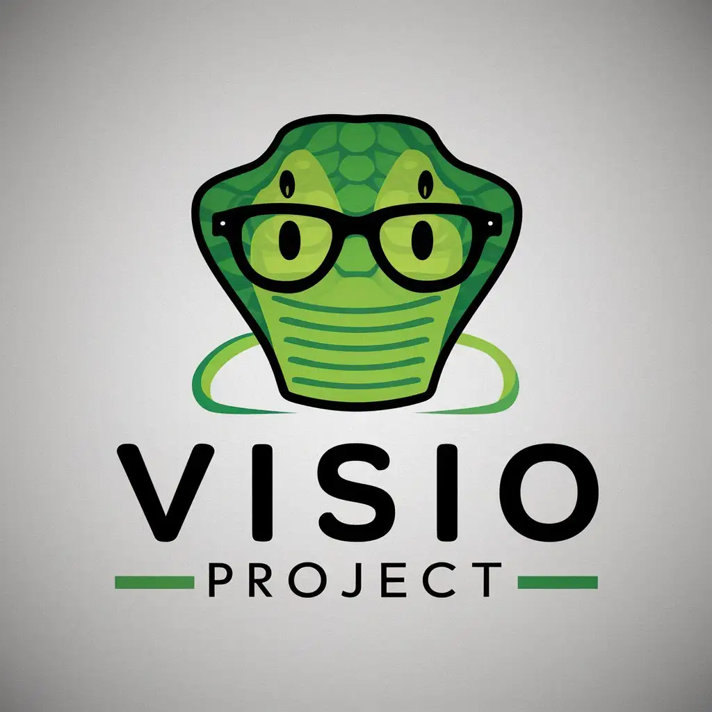 a vector logo design,with the text "Visio Project", main symbol:Snake with glasses,Moderate,clear background