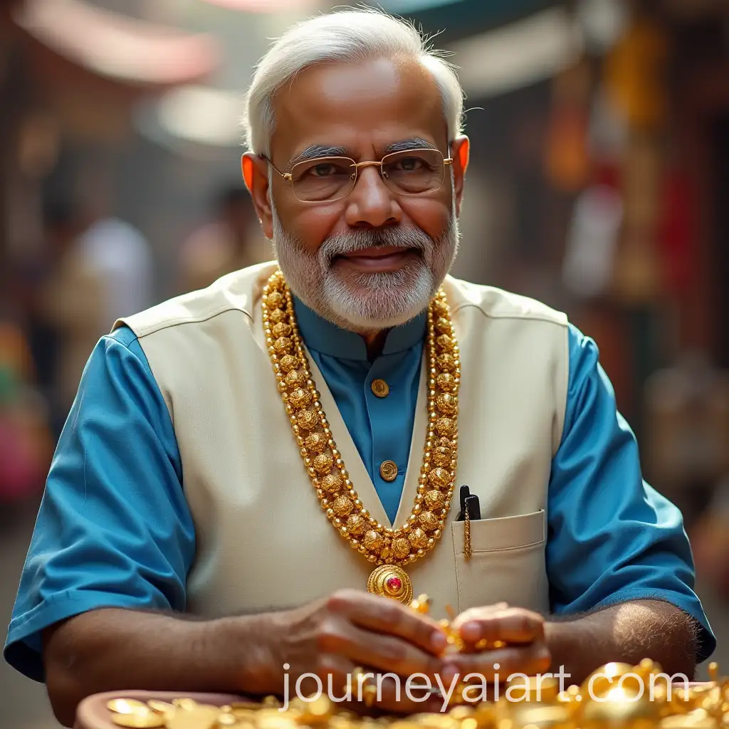 Indian-Prime-Minister-Narendra-Modi-Selling-Gold-Jewelry-at-Road-Market
