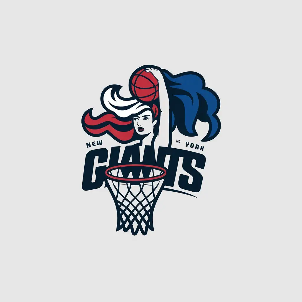 LOGO Design for New York Giants Red White Blue with Woman Dunking Basketball Theme