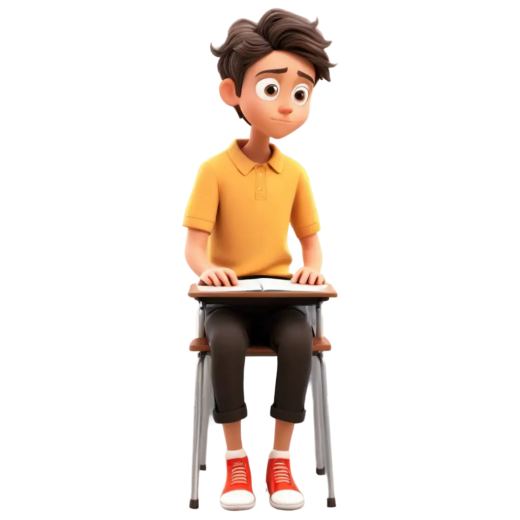 SadFaced-Boy-Cartoon-PNG-Sitting-Alone-on-a-School-Chair-with-Eyes-Looking-Down-HighQuality-Image-for-Emotional-Illustration