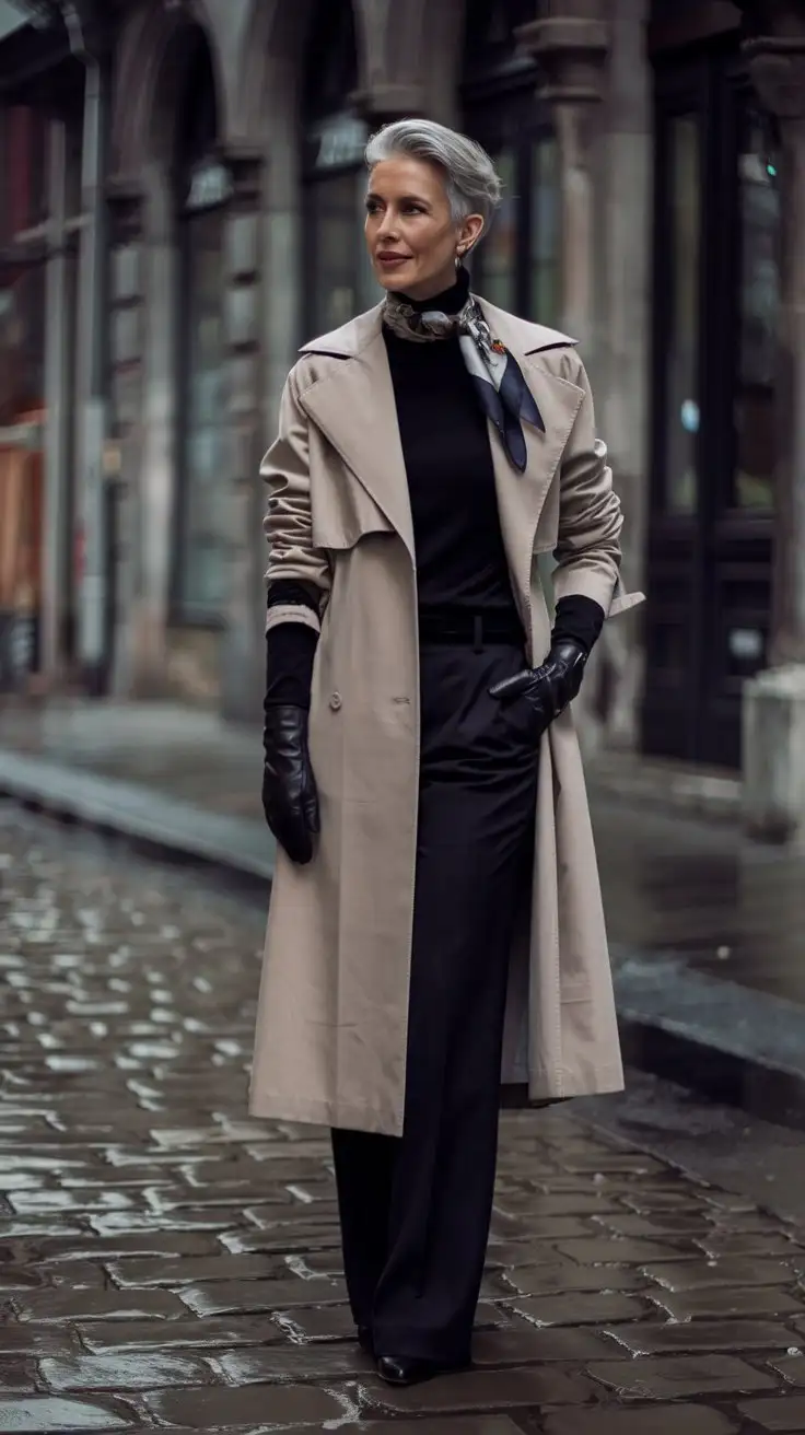 Elegant-Woman-in-Trench-Coat-on-European-Cobblestone-Street