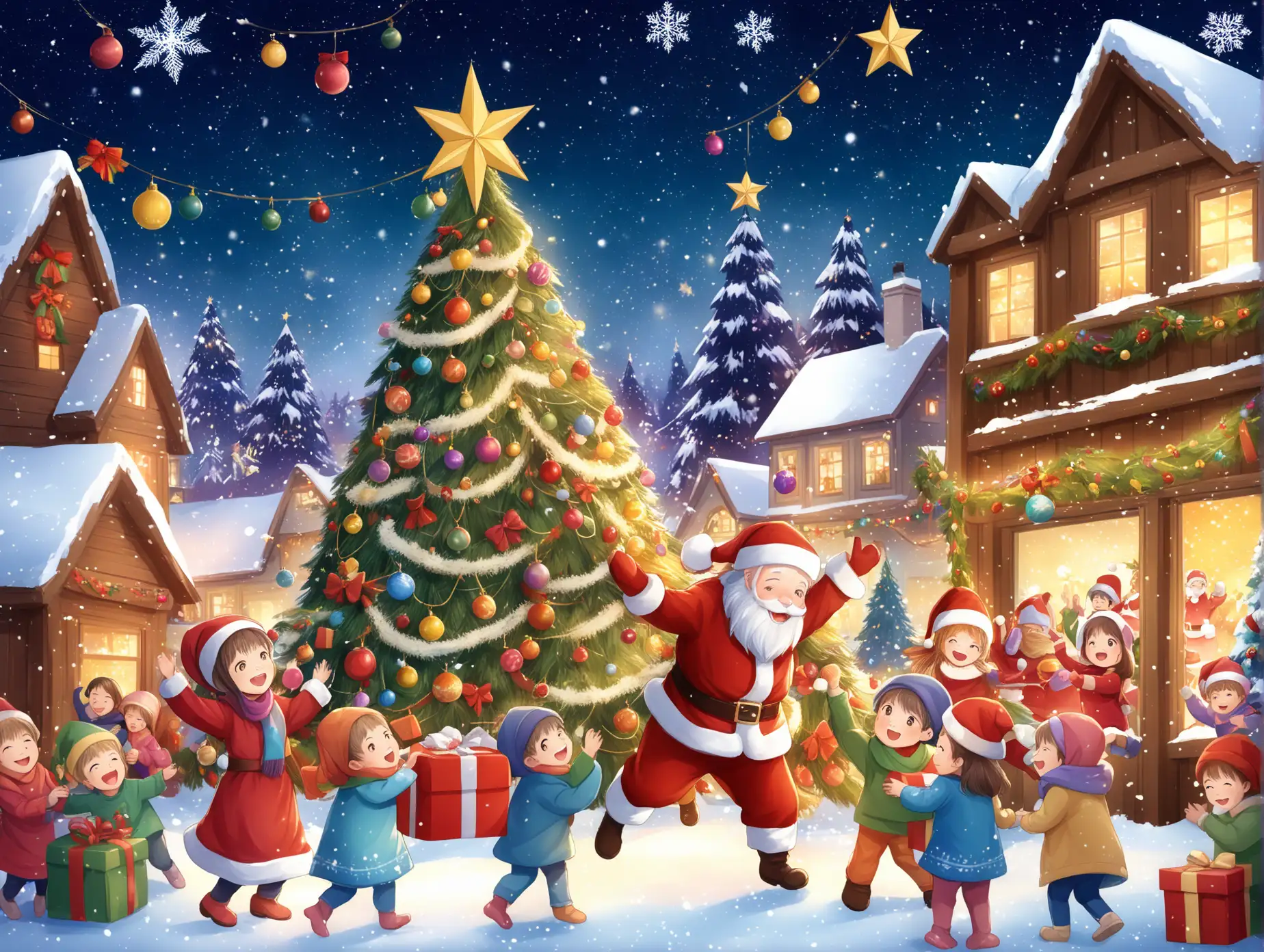 Santa-Claus-Dancing-with-Children-at-a-Festive-Christmas-Wonderland