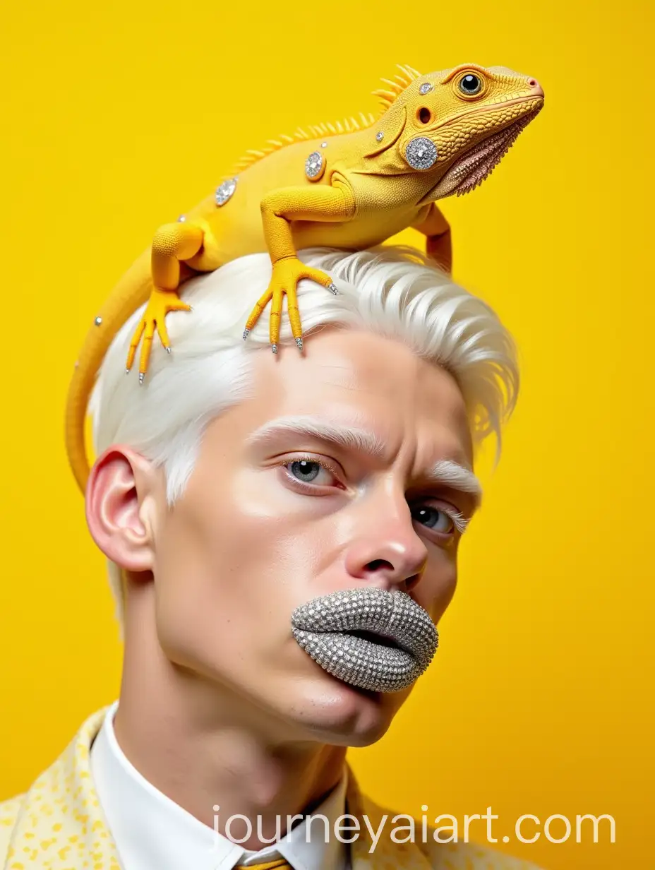Surreal-Portrait-of-a-Man-with-Yellow-Iguana-and-Diamond-Accents