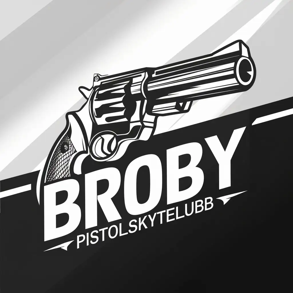 LOGO Design for BROBY PISTOLSKYTTEKLUBB Revolver with Bold Text and Clear Background