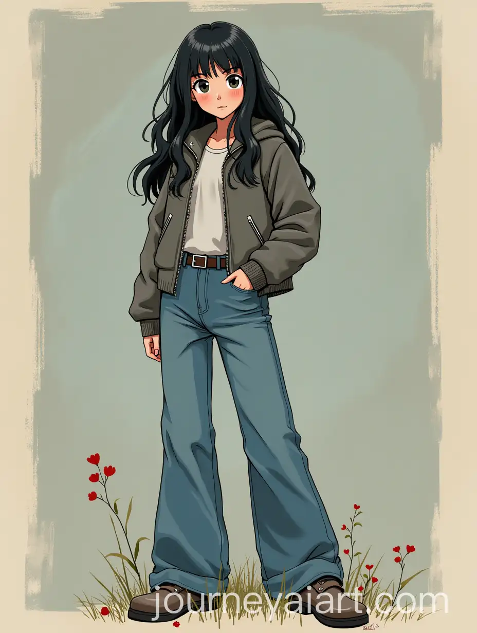 Beautiful-Girl-in-Ghibli-Style-with-Blue-Jeans-and-Gray-Leather-Jacket