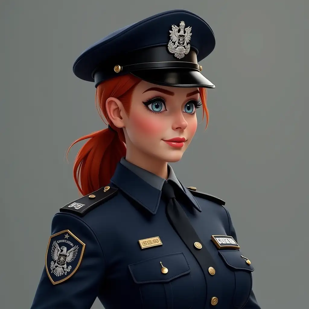 Create an image of a Female Dutch Police officer with red hair photo realistic