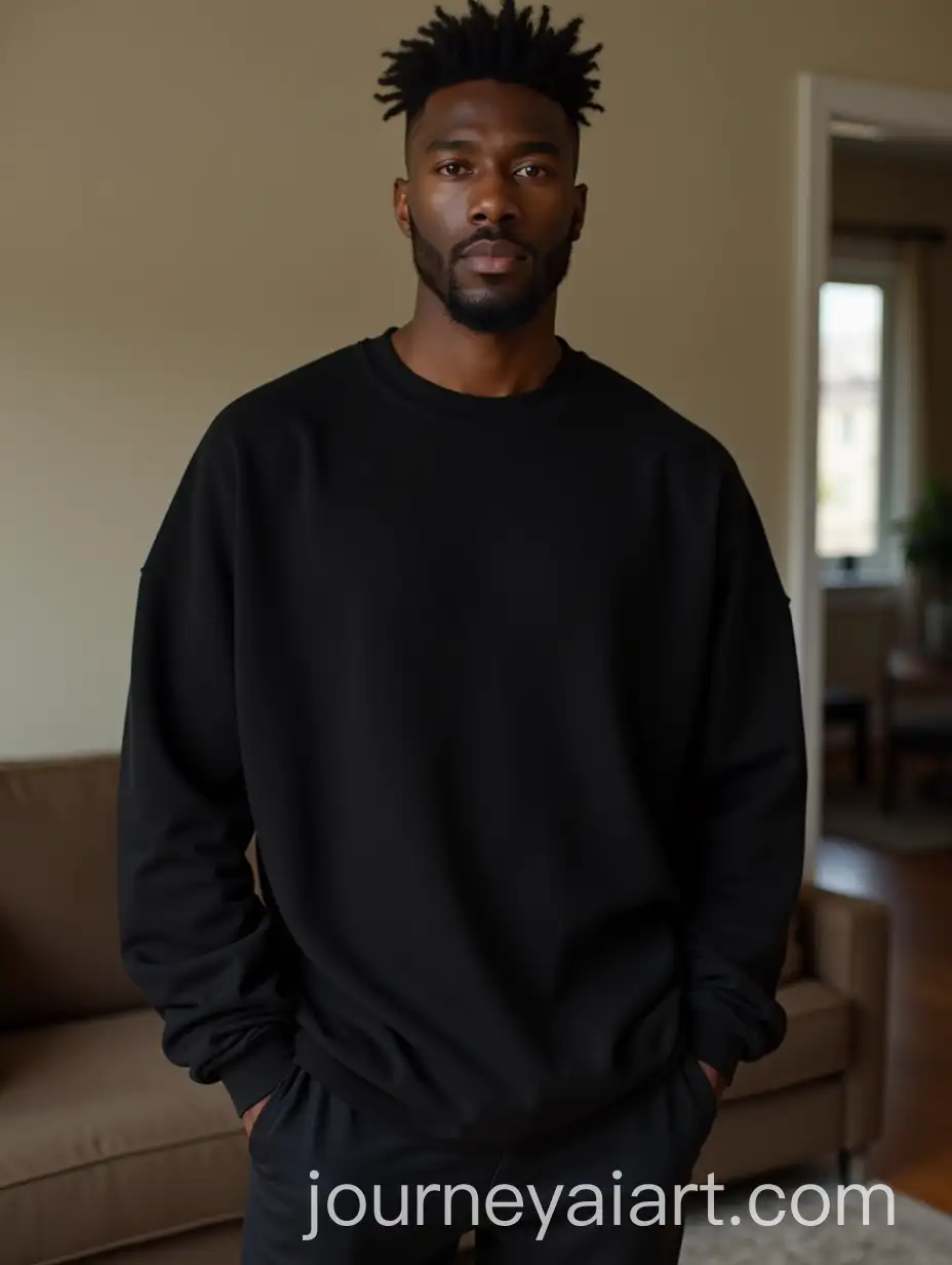 Stylish-Black-Man-in-Oversized-Casual-Attire-in-Modern-Living-Room