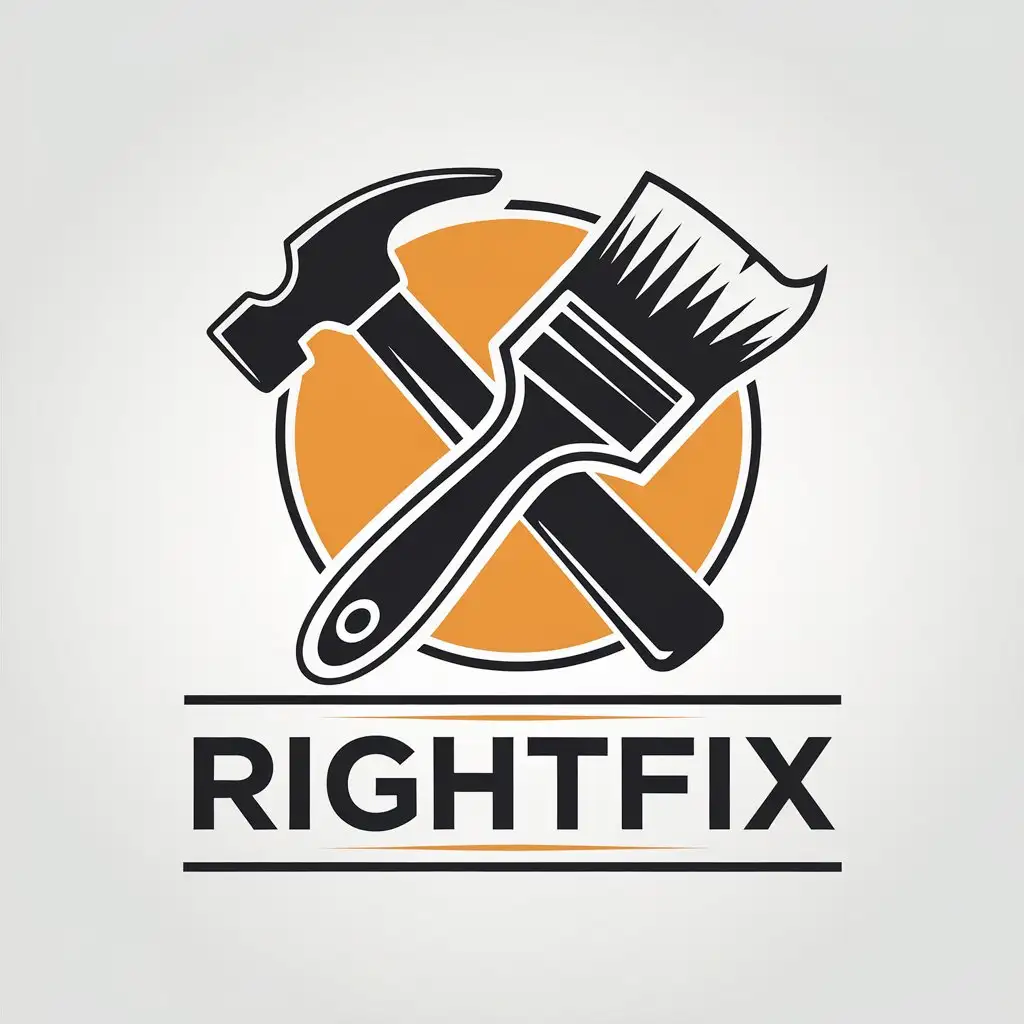 LOGO Design for RightFix Hammer and Paint Brush Symbol with Modern Construction Theme