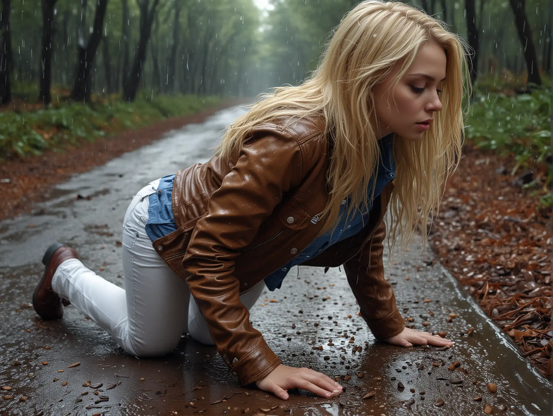 Person-Crawling-Through-a-Forest-with-Golden-Sparkling-Rain-and-Detailed-Background