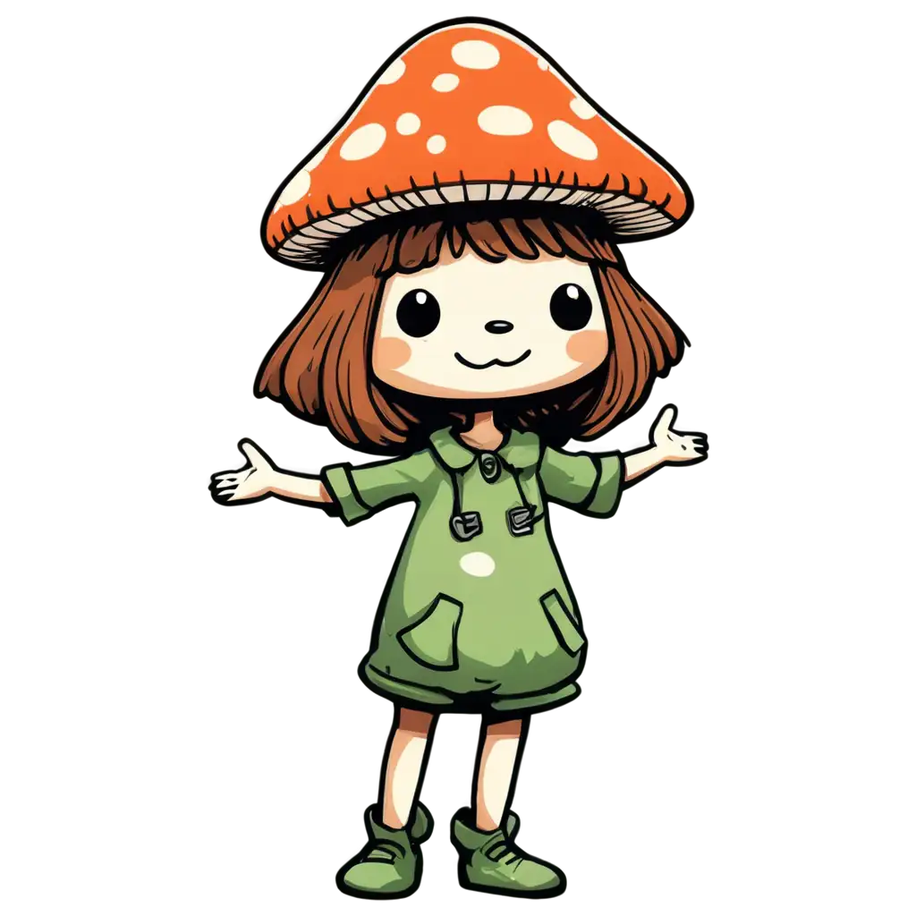 cute mushroom character. sketch lineart. graffiti colorful. t - pose