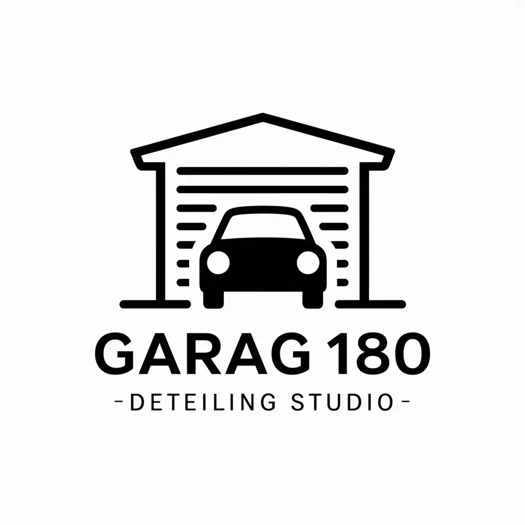 a vector logo design,with the text "GARAG 180 DETEILING STUDIO", main symbol:Car in garage,Moderate,clear background