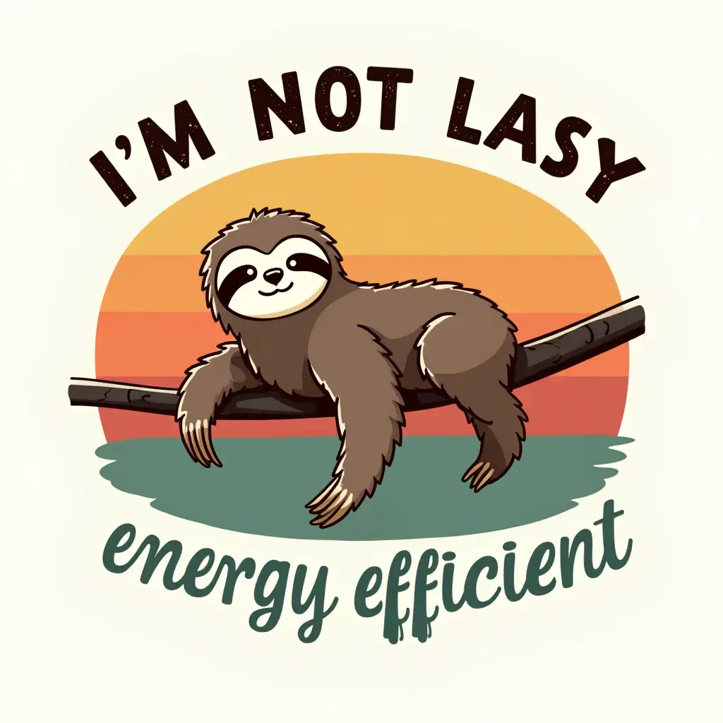 Retro-Vintage-Tshirt-Design-with-Sloth-and-Im-Not-Lazy-Im-Energy-Efficient-Slogan