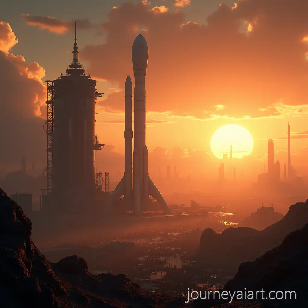 FuturisticAI-Image-Prompt-Expansion-Earth-Spaceport-at-Sunset-with-Massive-Rockets-and-Crowds