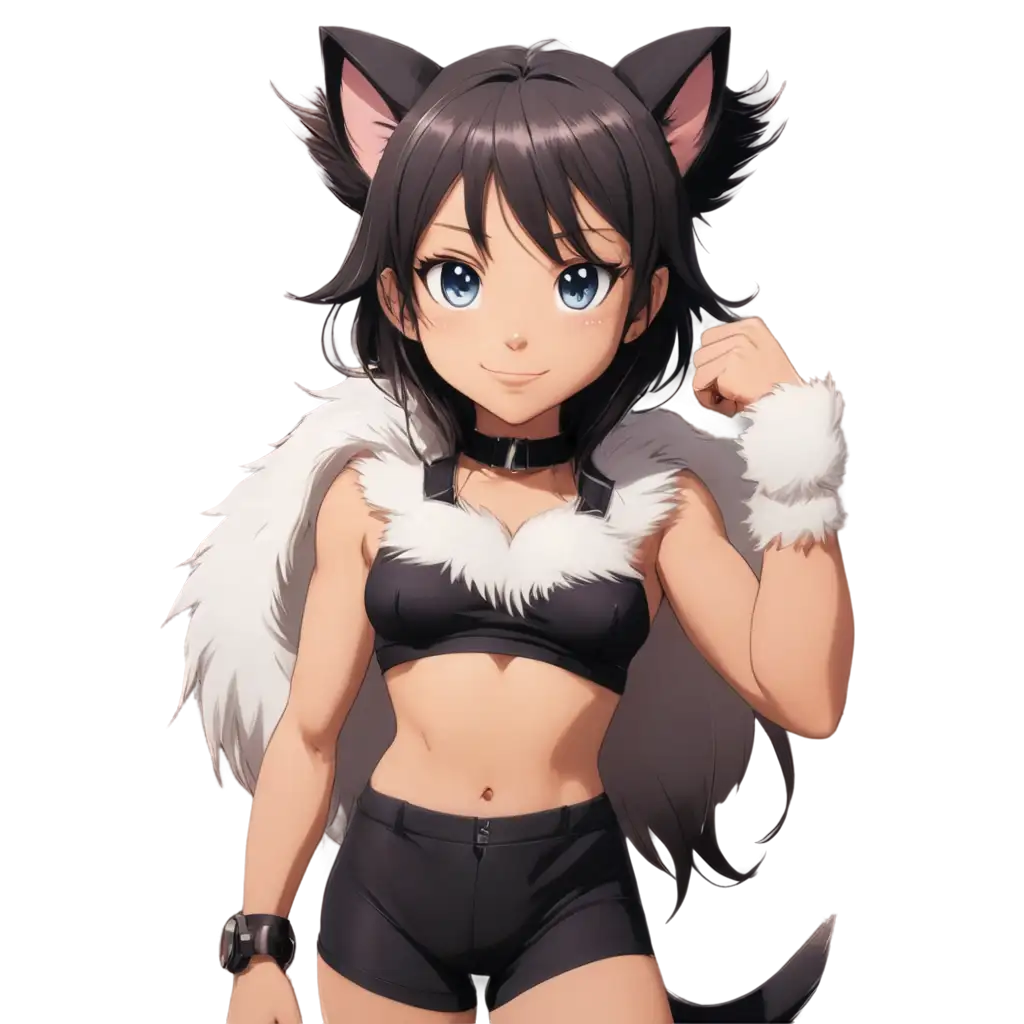 Anime-Style-Beast-Girl-PNG-with-White-Fur-Muscular-Body-Cat-Ears-HighQuality-Image-for-Digital-Use