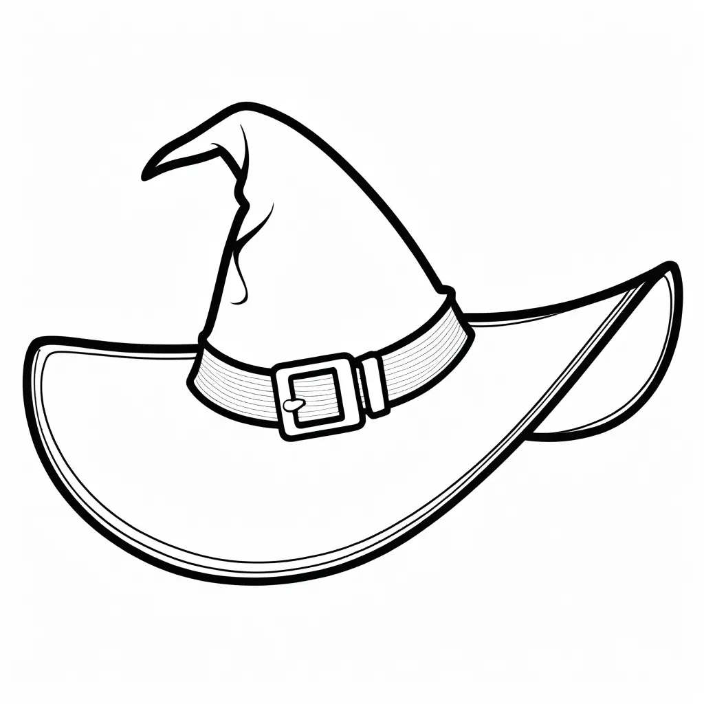 Witchs-Hat-Coloring-Page-with-Buckle-on-White-Background