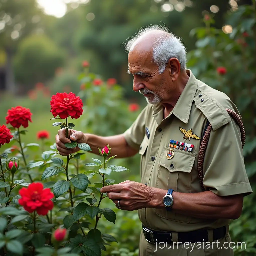 Elderly-Indian-Retired-Army-Colonel-Struggling-with-OverElderly-colonel-in-gardengrown-Lantana-in-Rose-Garden