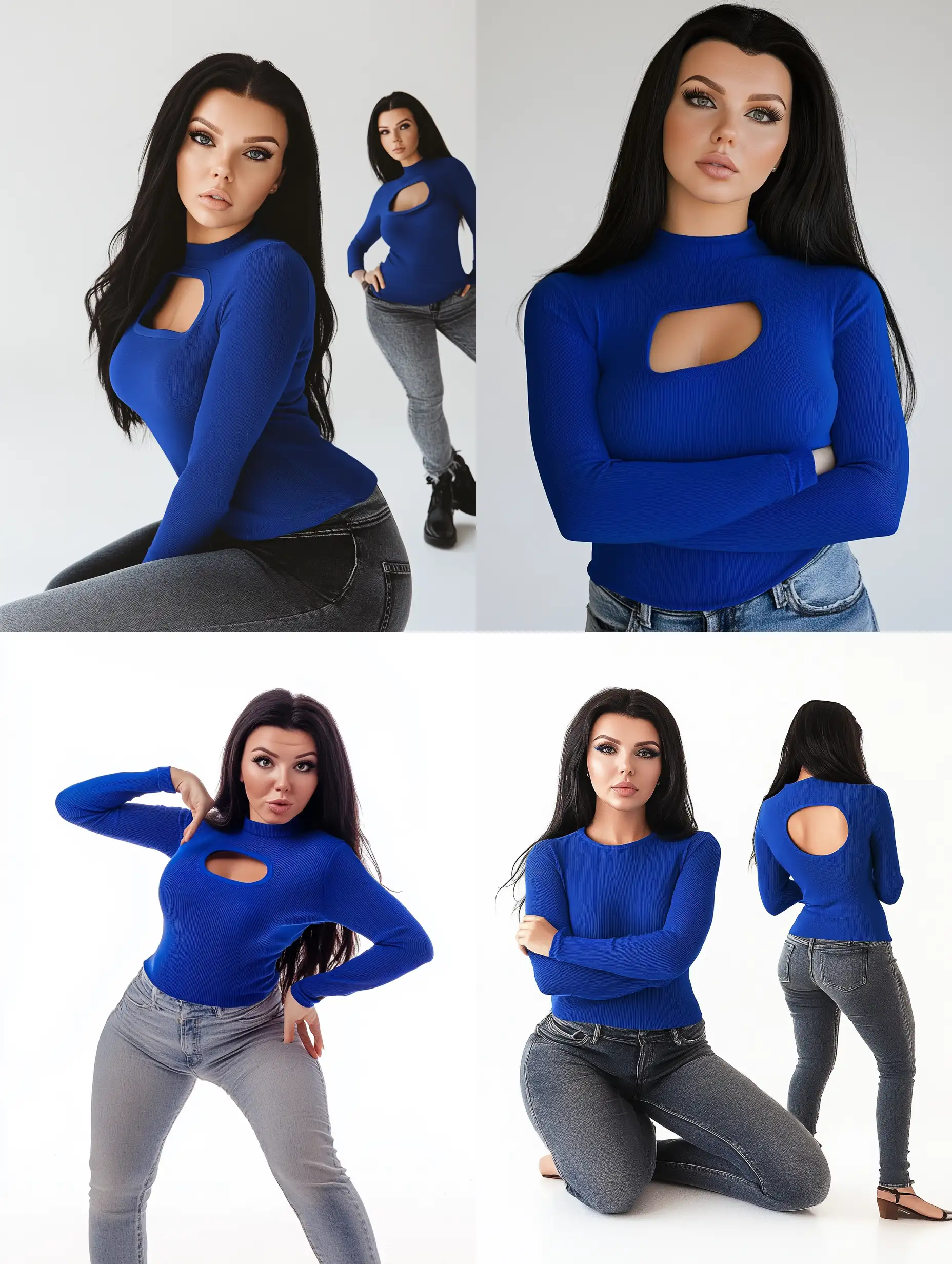 Studio-Photoshoot-Girl-in-Longsleeve-Cutout-Top-in-Various-Poses