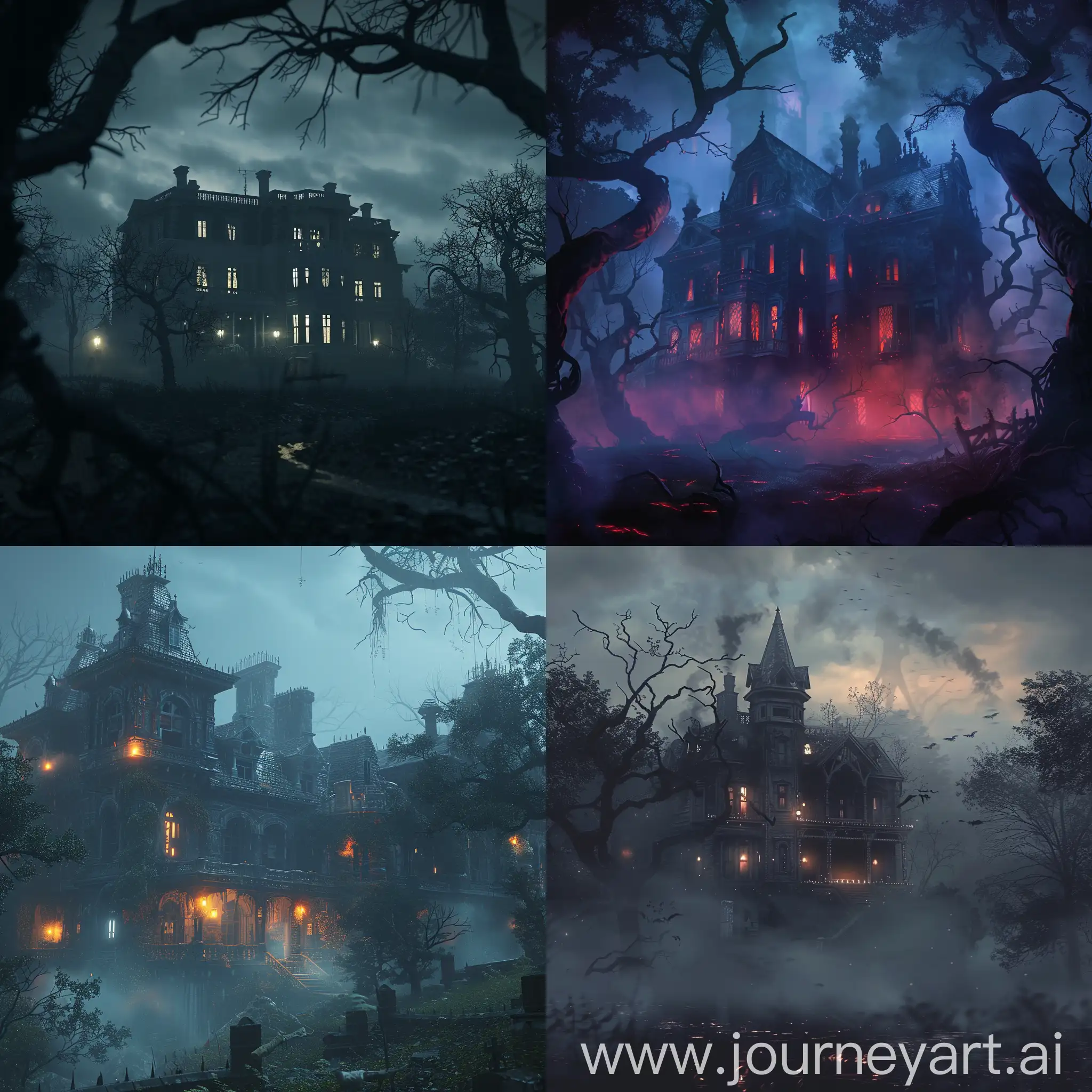 Eerie-Old-Mansion-with-Twisted-Trees-and-Dark-Fog-Horror-Story-Logo