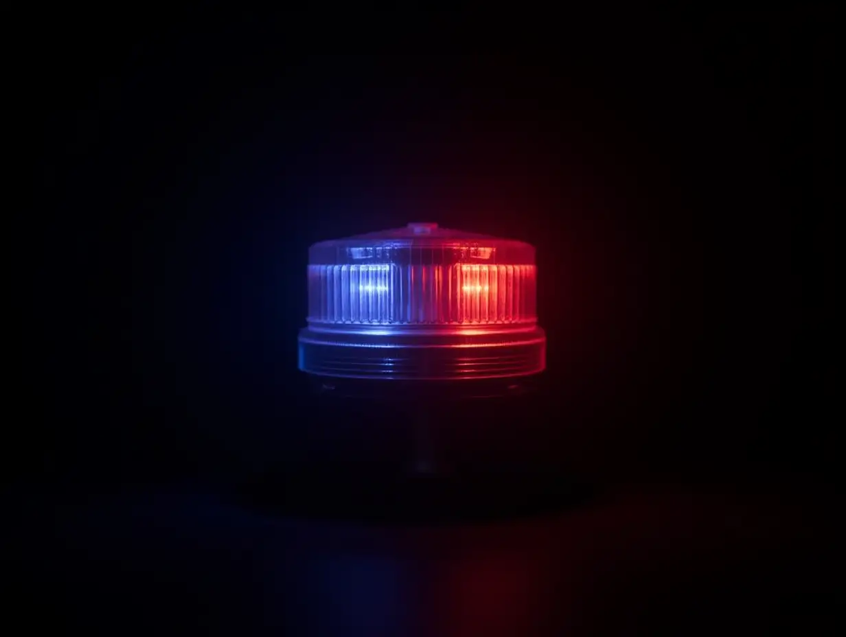 Glowing-Police-Siren-Light-with-Vibrant-Red-and-Blue-Colors-Against-Black-Background