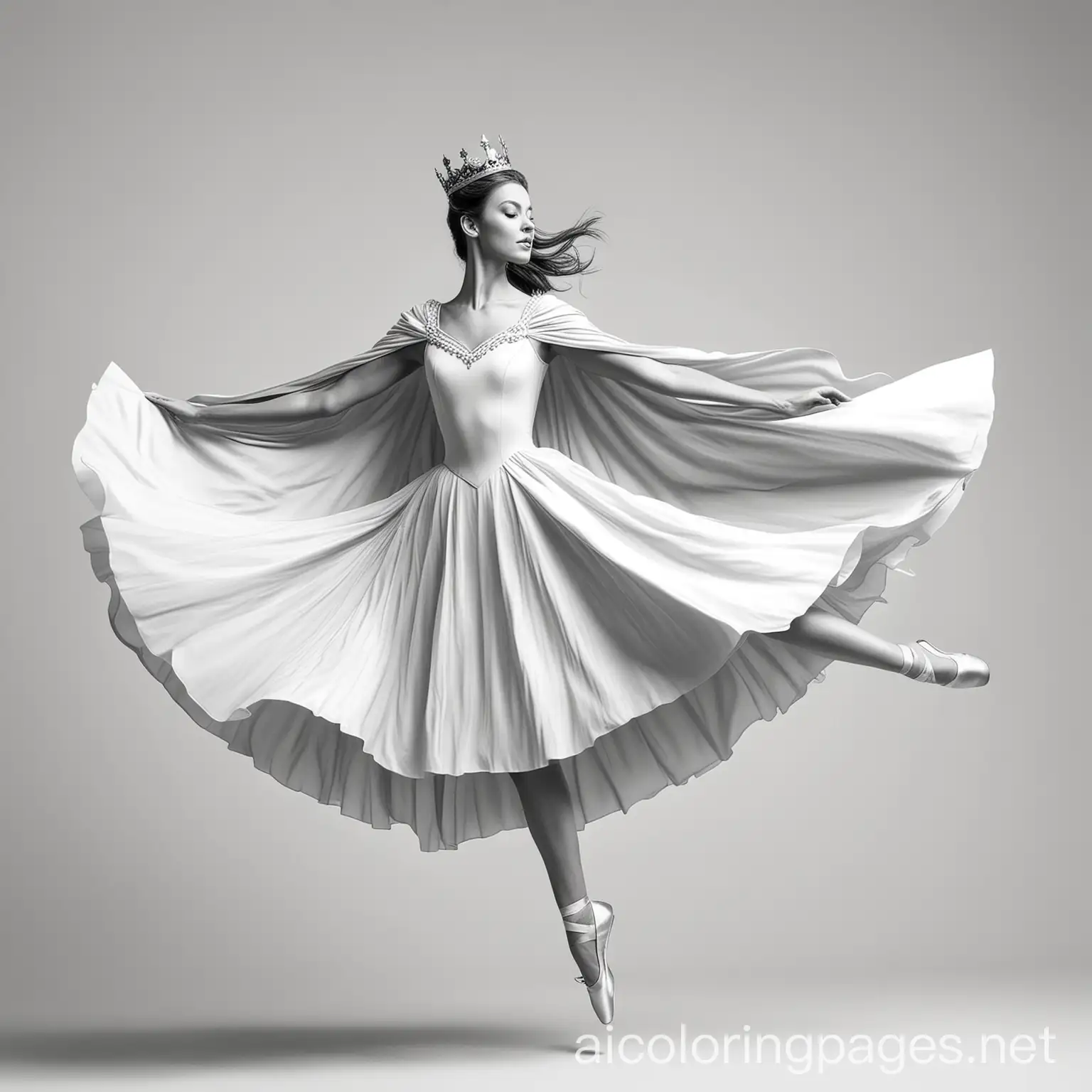 Ballerina-Spinning-in-MidJump-with-Cape-and-Crown-Coloring-Page