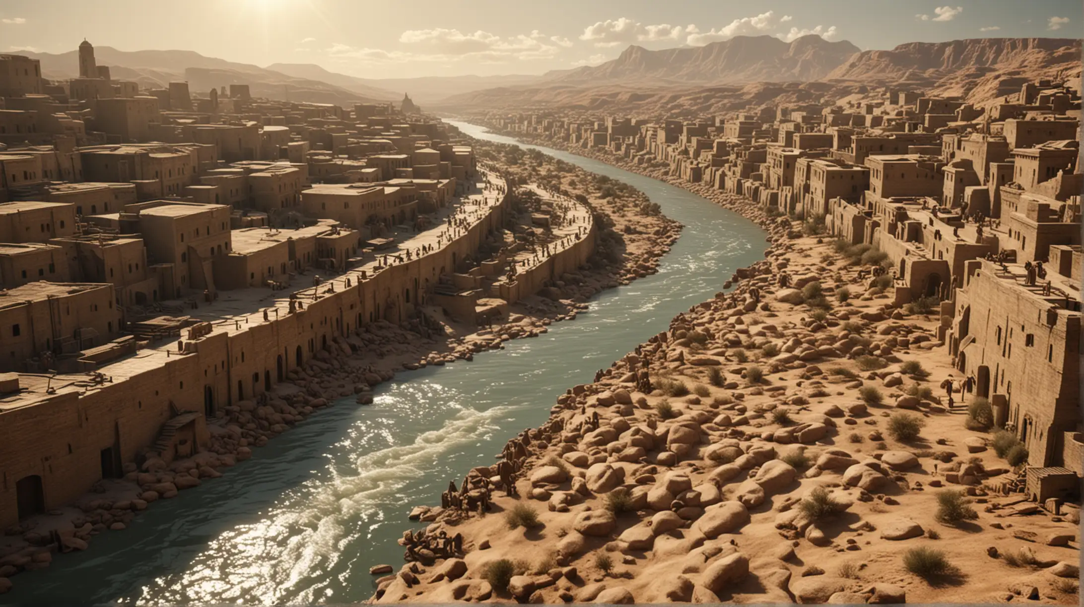 Biblical Era Desert City with Flowing River