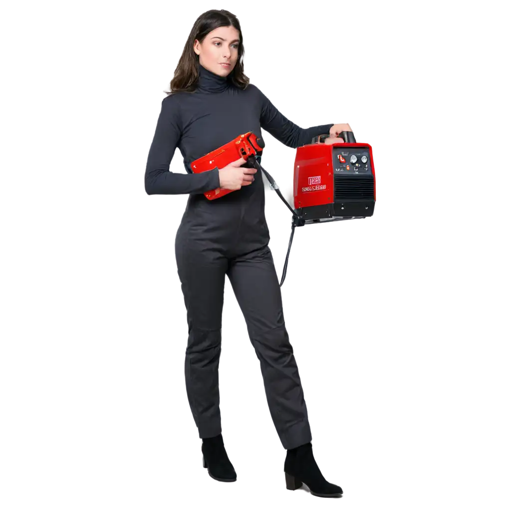 PNG-Image-Woman-in-Male-Outfit-Holding-Red-WELPLASER-Brand-Welding-Machine