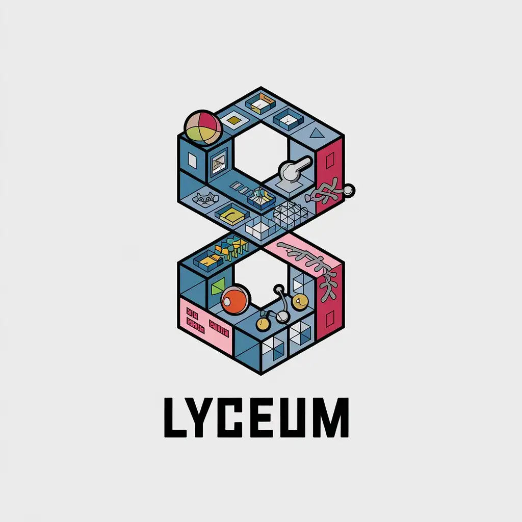 LOGO Design for Lyceum 8 Historia Symbol with Atom Physics Mathematics and Biology Theme for Education Industry