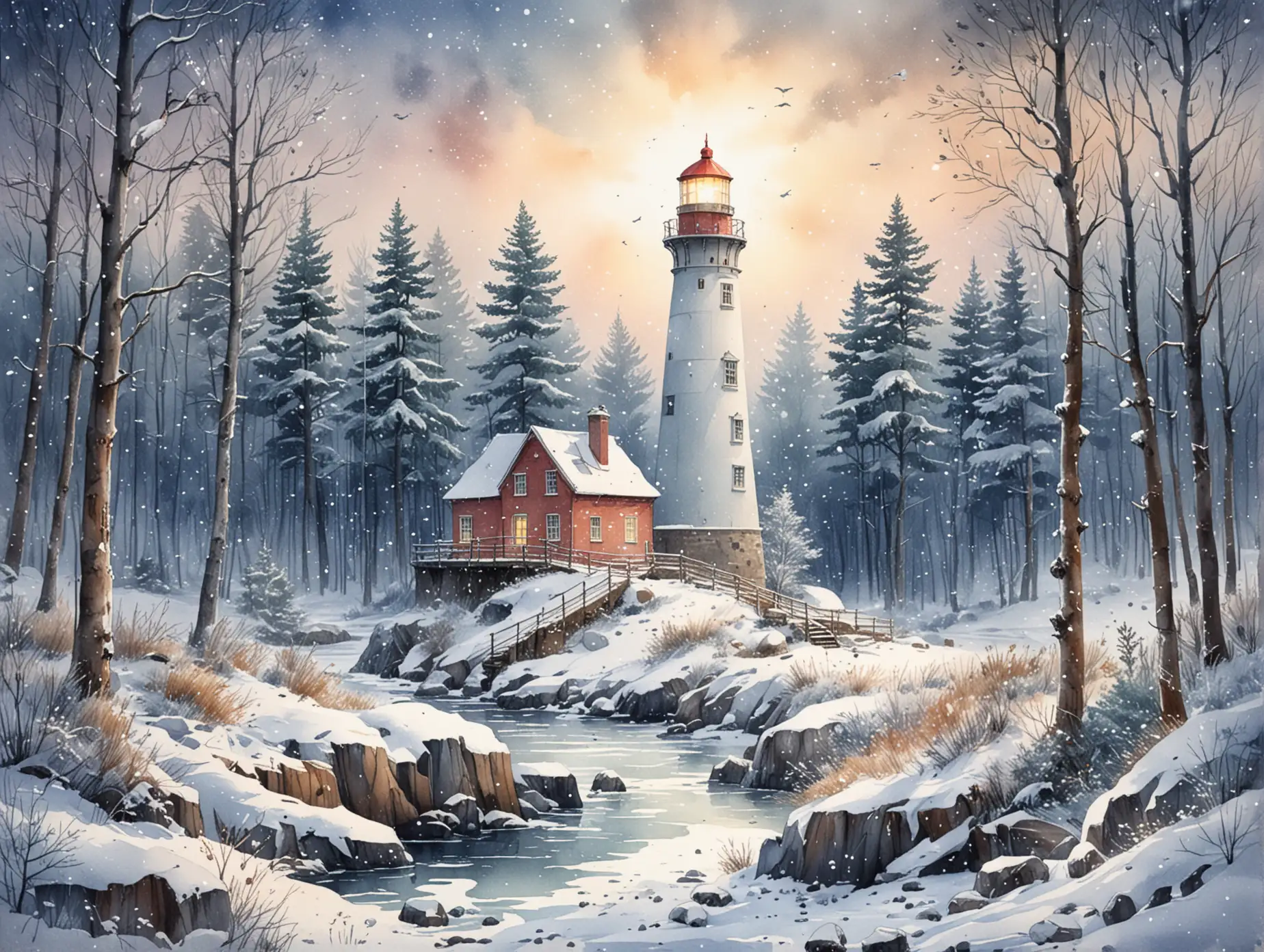 Magical-Snowy-Lighthouse-in-a-Winter-Forest-for-New-Year-Celebration