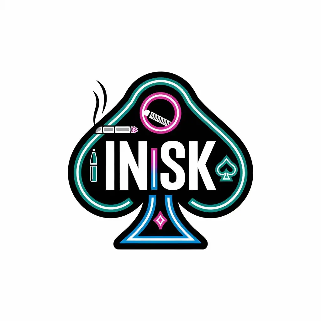 a vector logo design,with the text "INSK", main symbol:cigarette,cigar,spade,ace,neon lamp,Moderate,be used in Retail industry,clear background