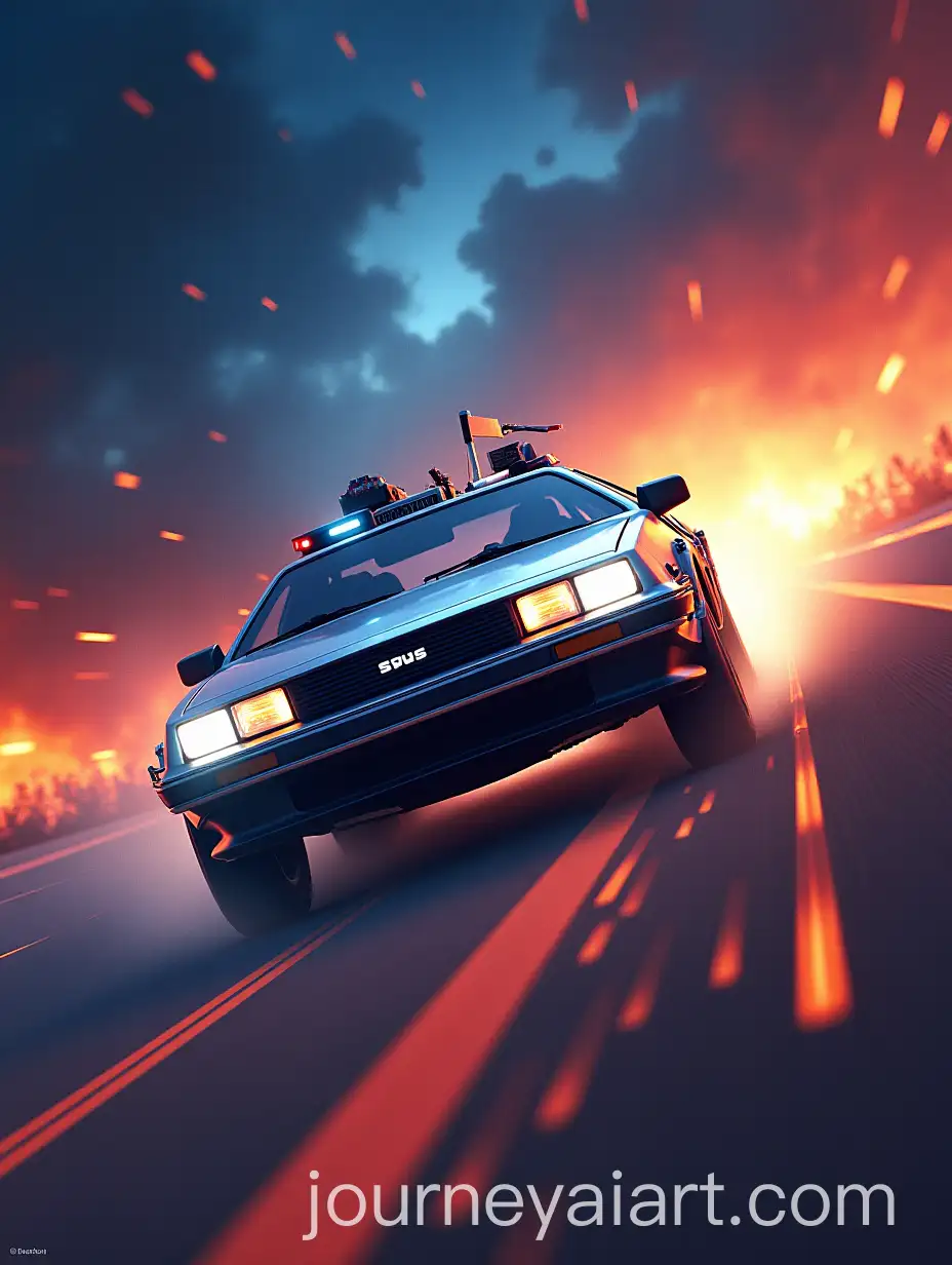 Delorean-Time-Machine-Zooming-into-the-Future-in-Hyperrealistic-Style