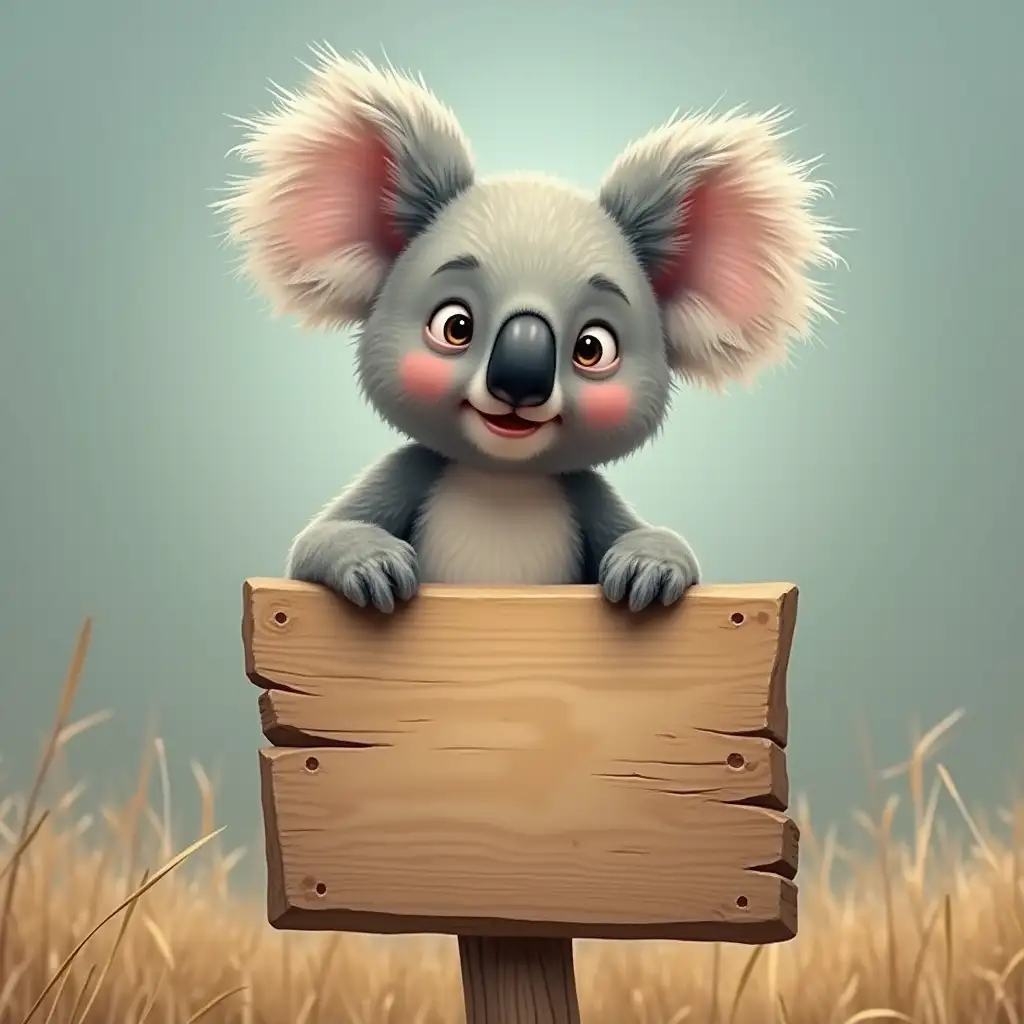 Hyperrealistic Koala Holding a Blank Wooden Sign in 4K Resolution