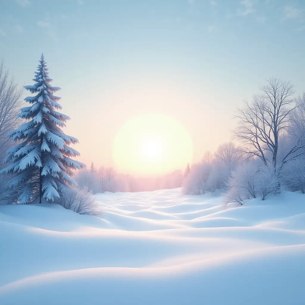 Calm-Winter-Scene-with-Soft-Snow-and-Bright-Sun