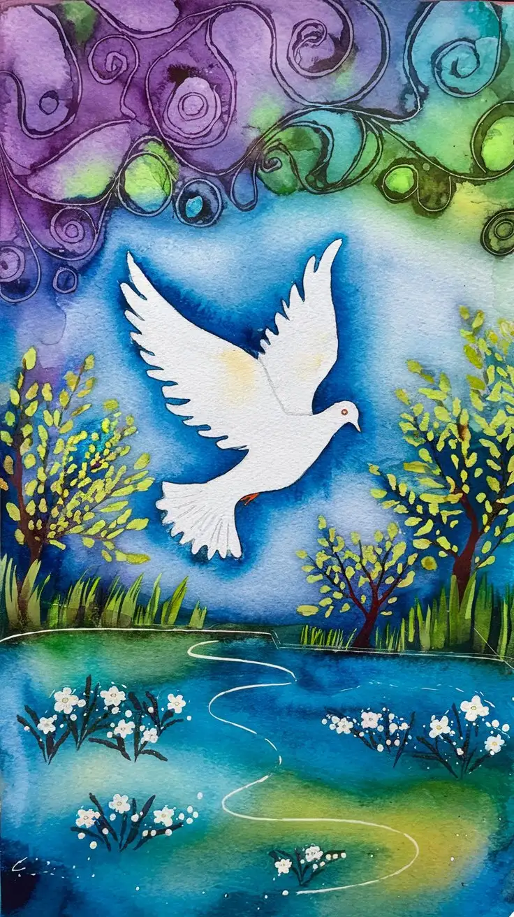 Whispers from Heaven With an alcohol ink and watercolor background.