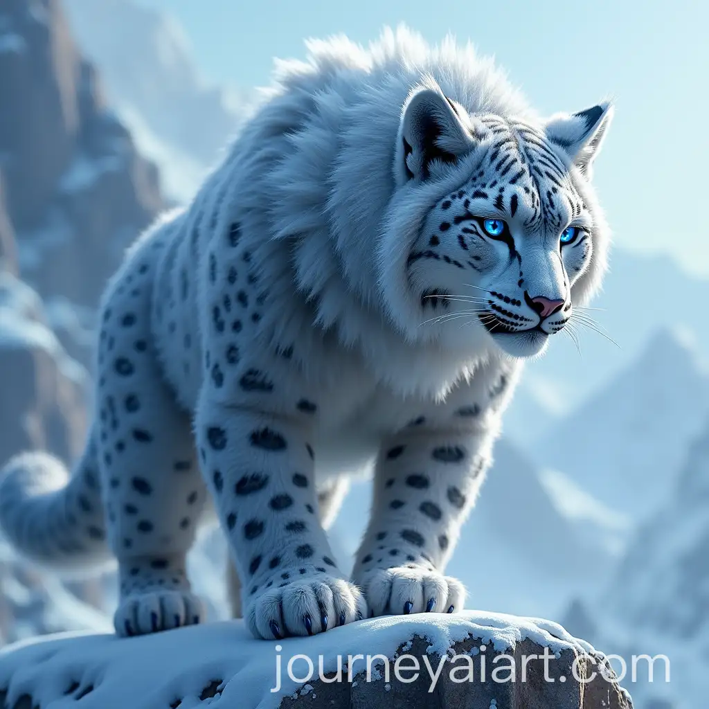 Anthropomorphic-Snow-Leopard-Warrior-in-SnowflakePattern-Armor-on-Mountain-Cliff