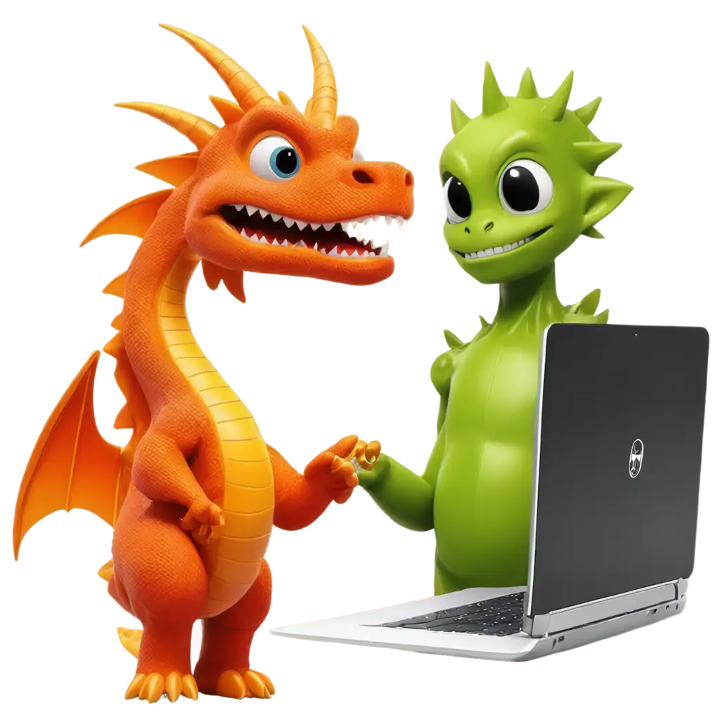 Dragon-and-Alien-with-Ubuntu-Symbol-on-Tablet-and-Laptop-PNG-Image-Concept