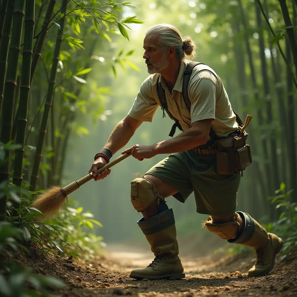 man hitting bamboo