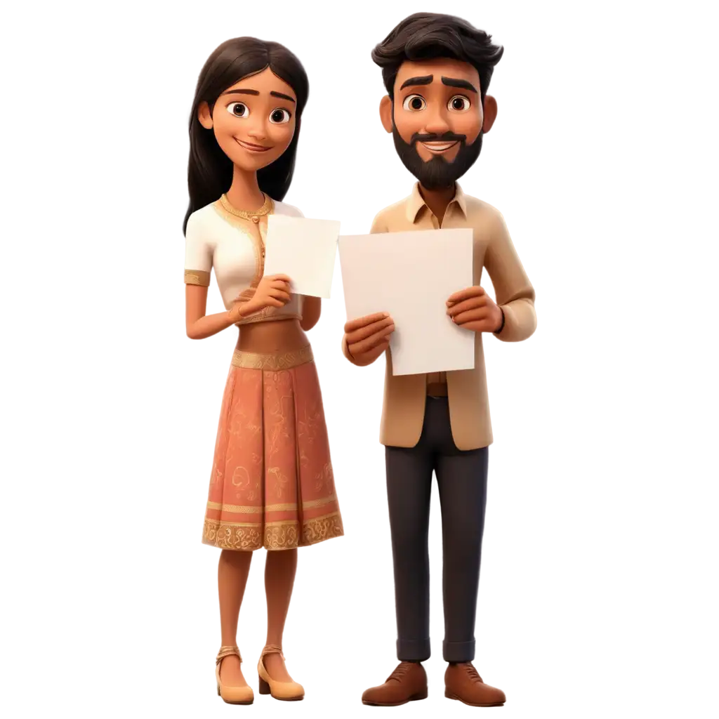 Indian-Tall-Guy-and-Short-Girl-in-Traditional-Attire-Signing-Document-PNG-Image