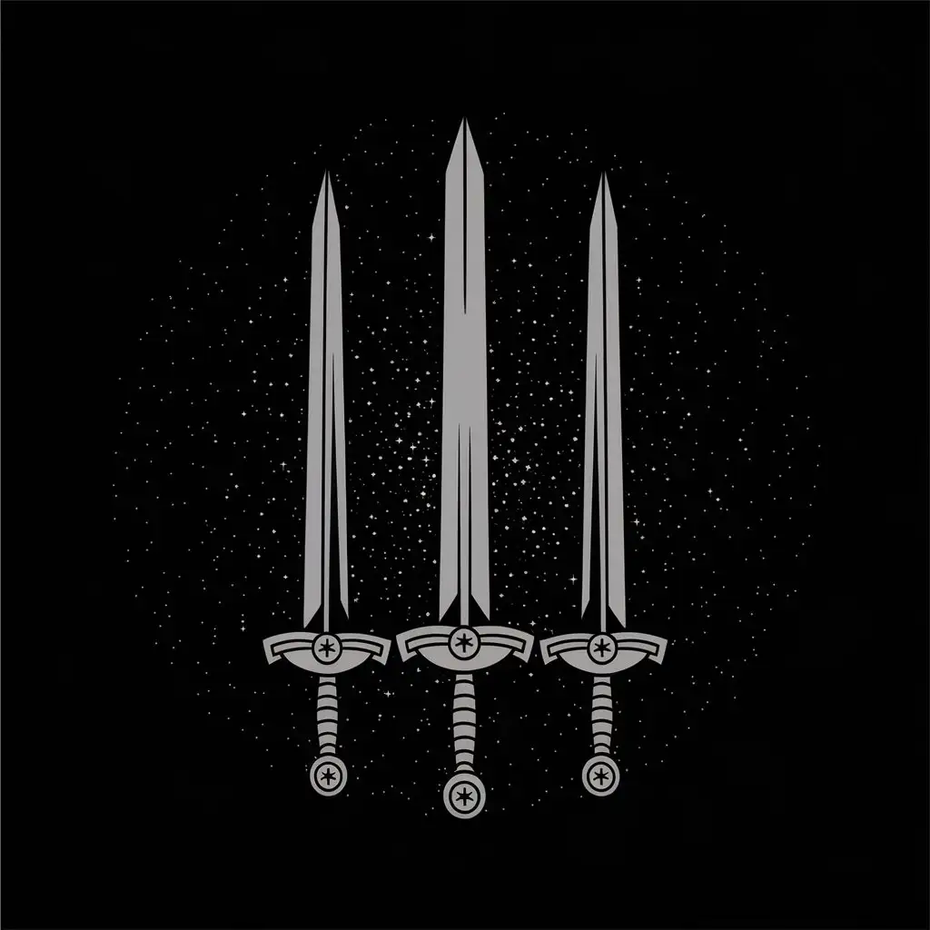 LOGO Design for Three Parallel Swords Black Starry Background with Religious Symbolism